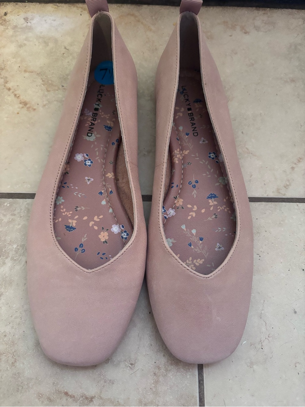 Lucky Brand tan Floral-Insole Ballet Flats